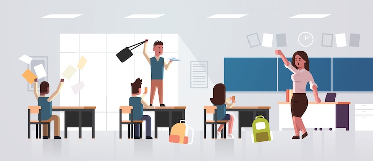 Vector pupils demonstrating bad behavior at class