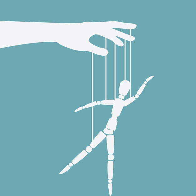 Puppet marionette on ropes is ballet dancer