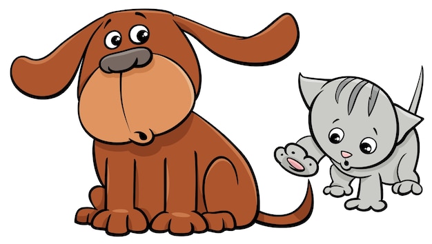 子犬と子猫のキャラクター漫画のイラスト