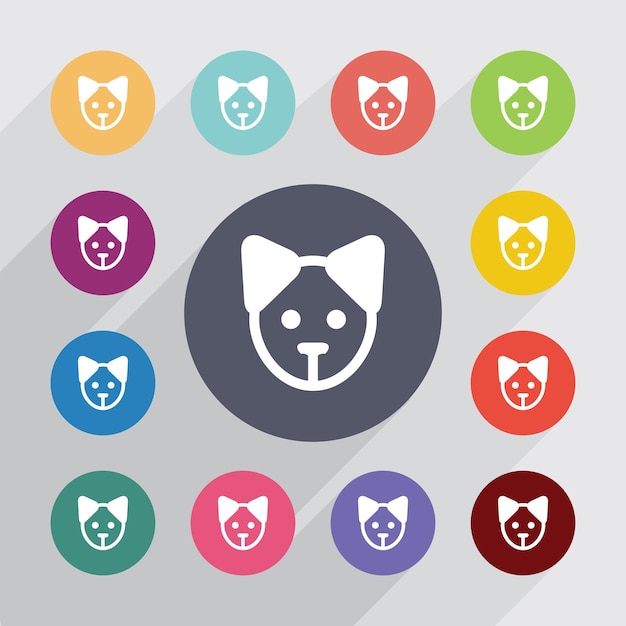 Puppy circle, flat icons set. round colourful buttons. vector