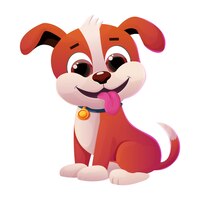 Puppy, cute dog child with collar, tongue and adorable tail in comic cartoon style isolated