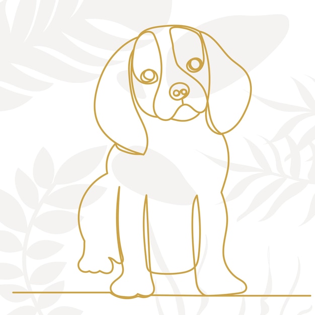 Puppy drawing in one continuous line on an abstract background vector