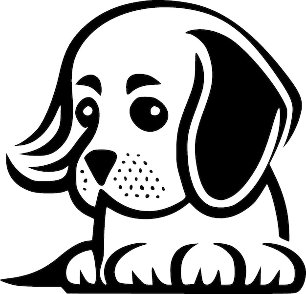 子犬のミニマリストとフラットのロゴのベクトル図