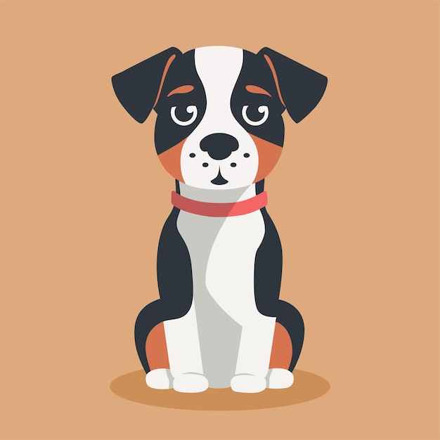 Puppy platte vector illustratie Zittende gevlekte hond met witte bruine en zwarte vlekken