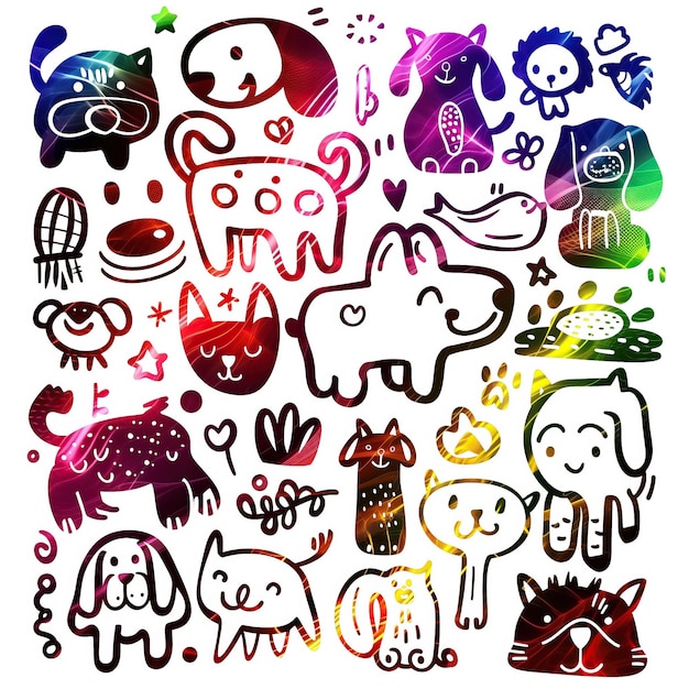 Puppy platte vector lineaire tem set illustratie van hoge kwaliteit