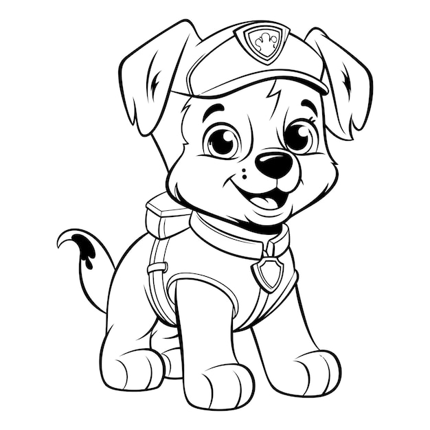 Puppy in police uniform for coloring book