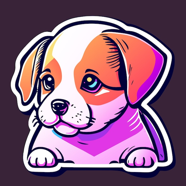 Puppy sticker adorable neon algorithm art contour vector white background detailed