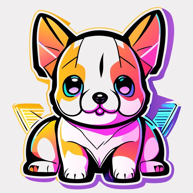 Puppy sticker adorable neon algorithm art contour vector white background detailed