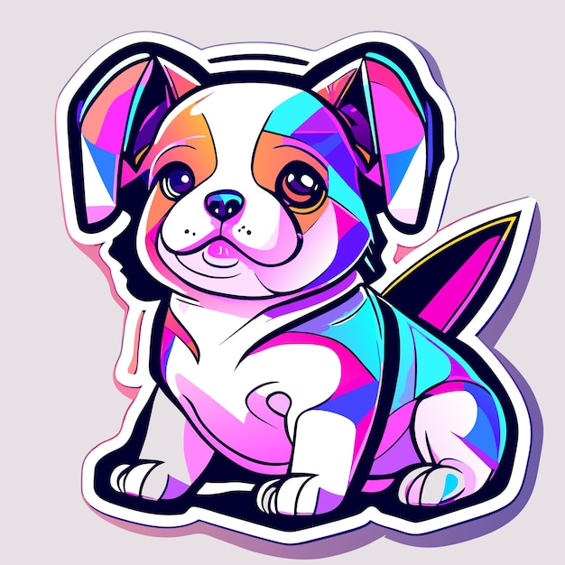 Puppy sticker adorable neon algorithm art contour vector white background detailed