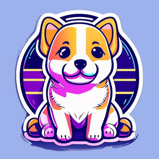 Puppy sticker adorable neon algorithm art contour vector white background detailed