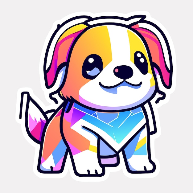 Puppy sticker adorable neon algorithm art contour vector white background detailed