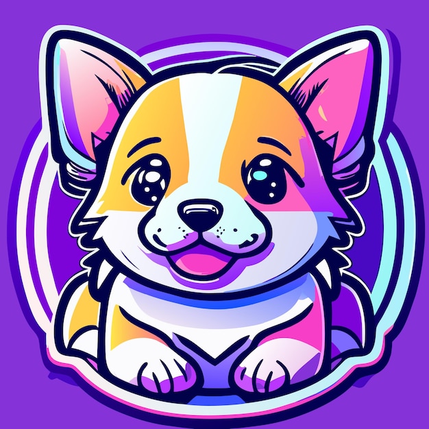 Puppy sticker adorable neon algorithm art contour vector white background detailed