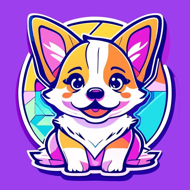 Puppy sticker adorable neon algorithm art contour vector white background detailed