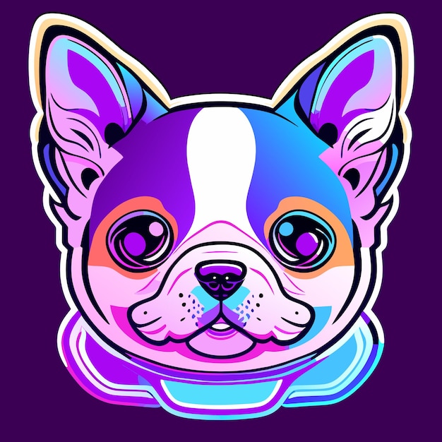 Puppy sticker adorable neon algorithm art contour vector white background detailed