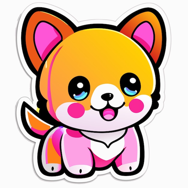 Puppy sticker adorable neon algorithm art contour vector white background detailed