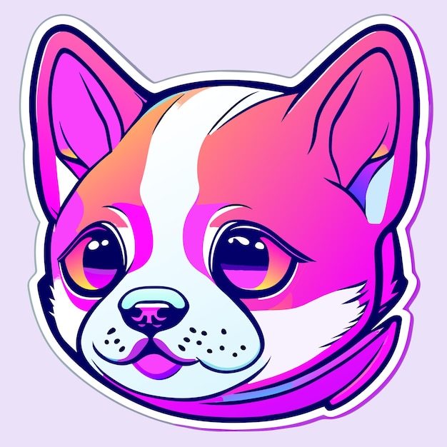 Puppy sticker adorable neon algorithm art contour vector white background detailed