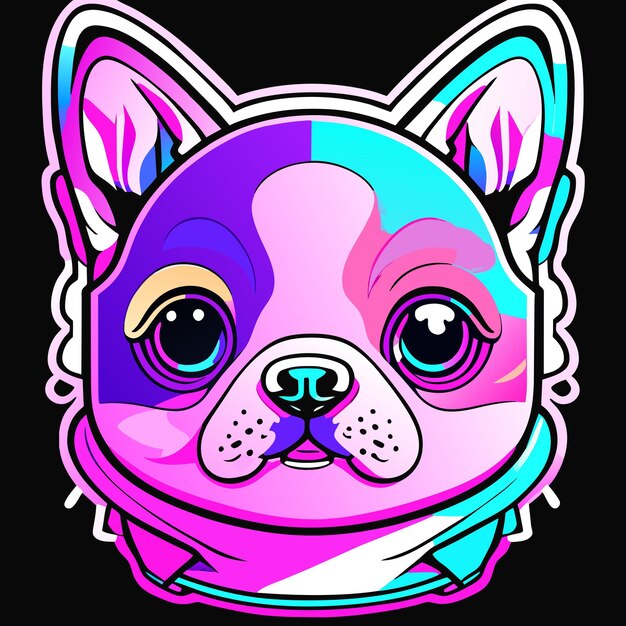 Puppy sticker adorable neon algorithm art contour vector white background detailed