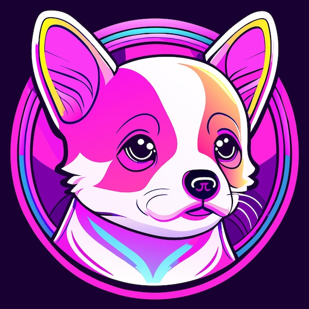 Puppy sticker adorable neon algorithm art contour vector white background detailed