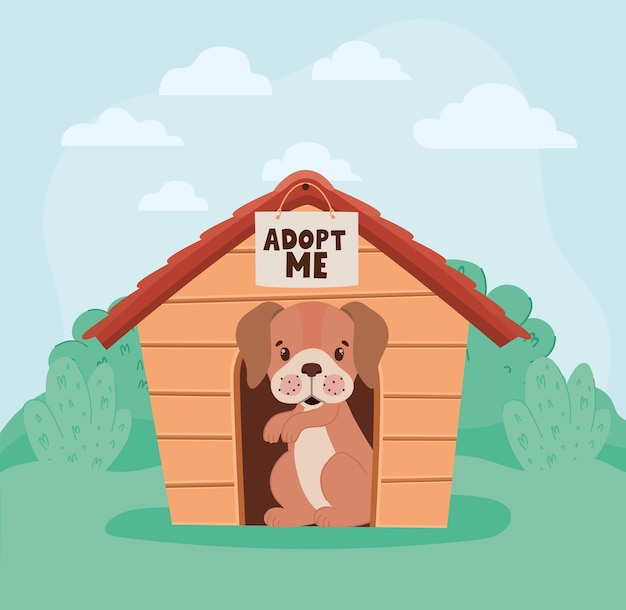 Vector puppy with doghouse