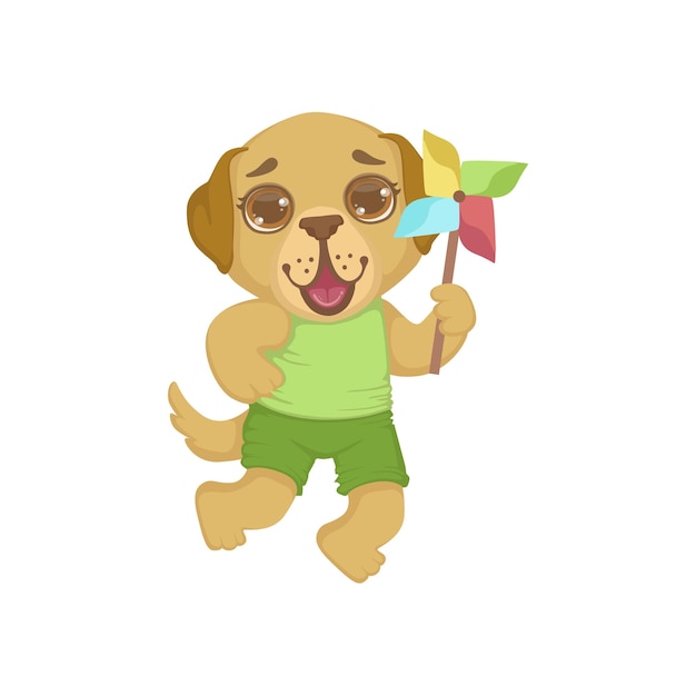 Vector puppy with origami toy