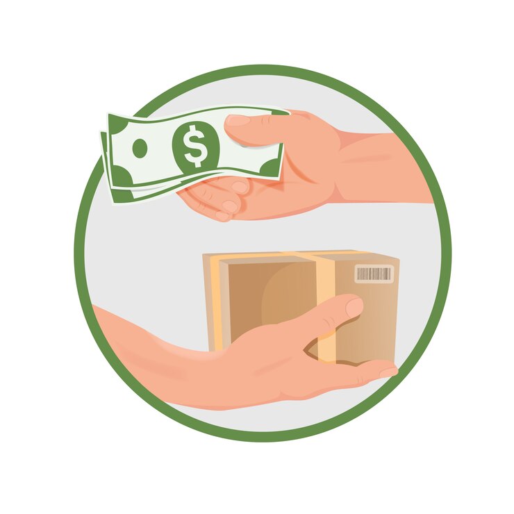 Purchase concept - hands with money and box