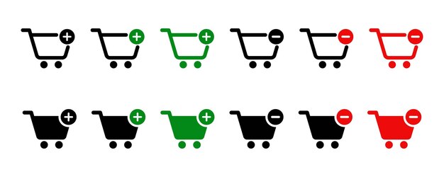 買い物アイコンのイラスト 単純なショッピングシンボル 孤立したグラフィックイラストのカート バスケットシンボルセット ベクトルデザインのフラットで小売アイコン