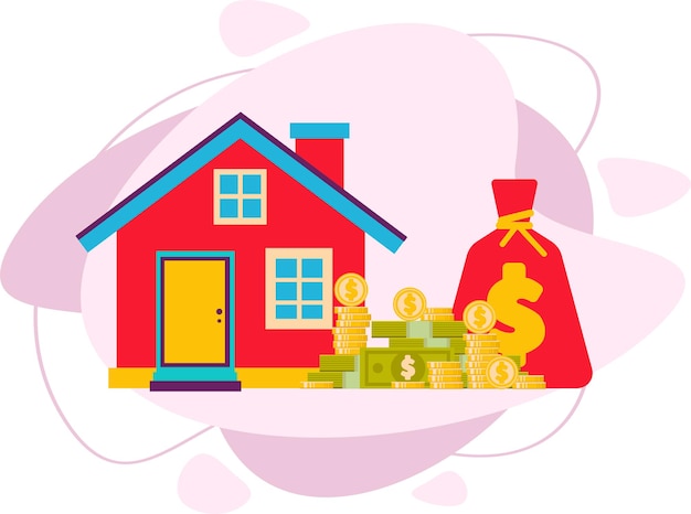 Vector purchase of real estate. buying a house for cash. rental housing. flat vector illustration.