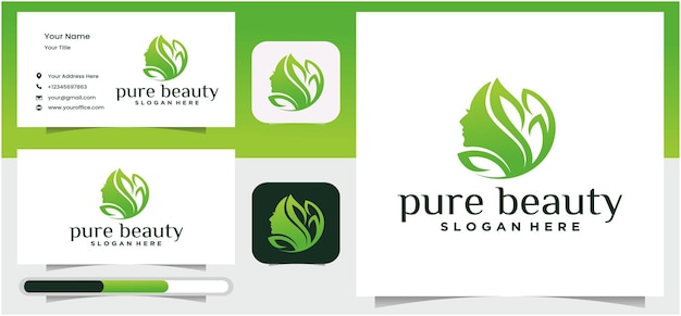 Design del logo di pura bellezza con design al tratto e foglie conceptpure beauty logo concetto di natura