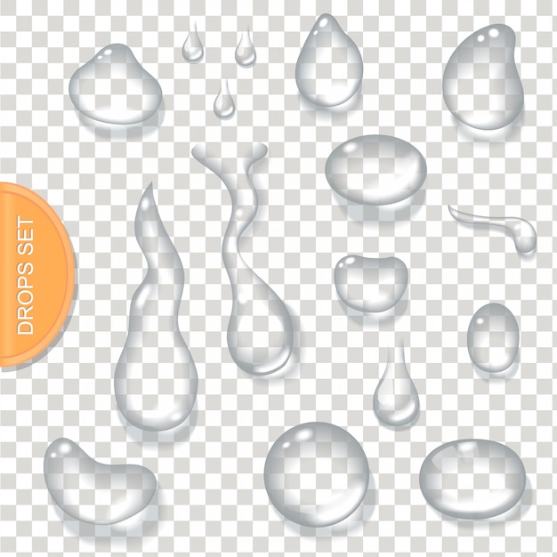 Vector pure clear water drops realistic isolated set