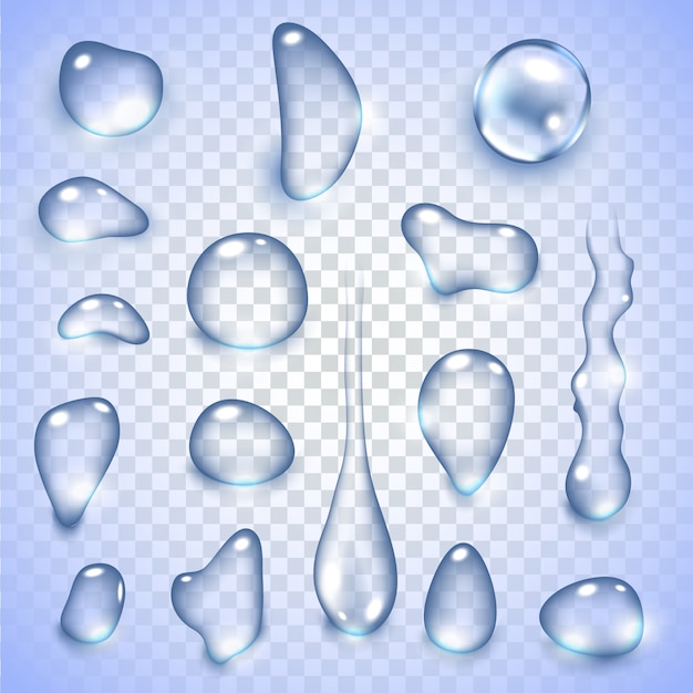 Pure clear water drops realistic set isolated  illustration