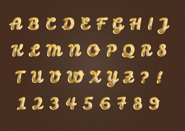 Pure Golden Alphabets Numbers Set