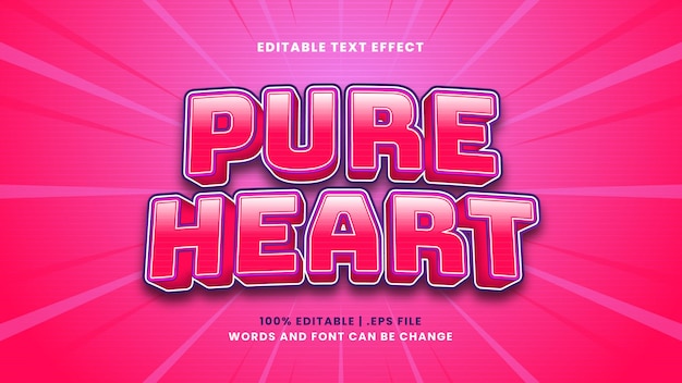 Редактируемый текстовый эффект чистого сердца в современном 3d стиле