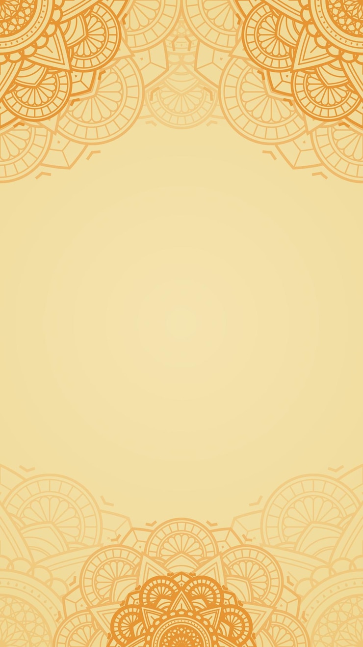 Vector pure opulence blank vertical vector background with light yellow saffron gold color accent mandalas