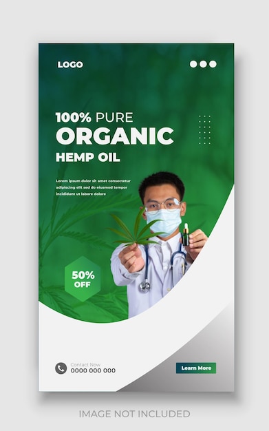 Vettore pure plant power hemp oil product design per le storie sui social media