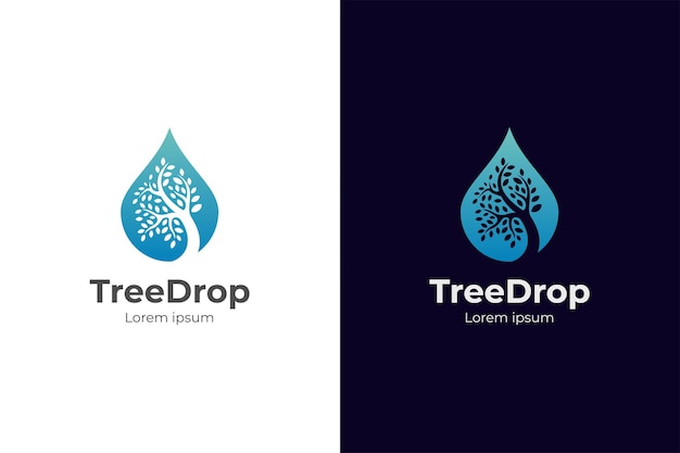 Pure tree of life logo design with water drop element symbol for Ecology environment and agriculture logo illustration