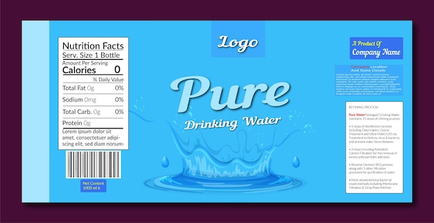 Pure Water Bottle Label Design