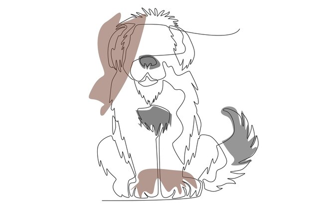 Vector purebred newfoundland dog line art sitting