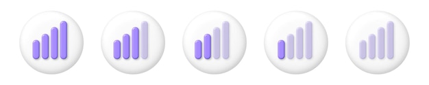 Purple 3D icons Wifi signal levels on white button 3d cartoon vector illustration