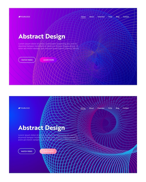 Purple abstract spiral grid shape landing page set template background. golden ratio digital helix flow gradient pattern. dynamic 3d colorful virtual backdrop for website web page vector illustration