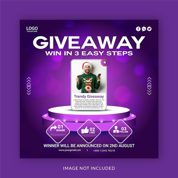 A purple ad for a giveaway win in 3 easy steps