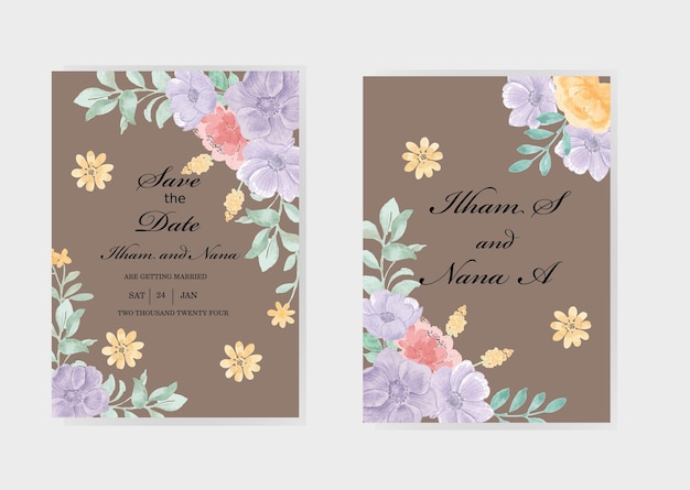 Purple Anemone Flower Wedding Template