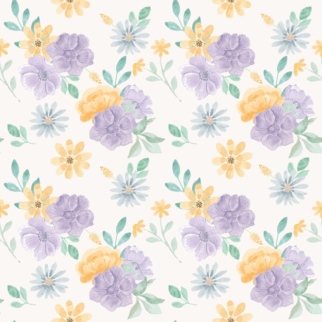 Vector purple anemone watercolor seamless pattern