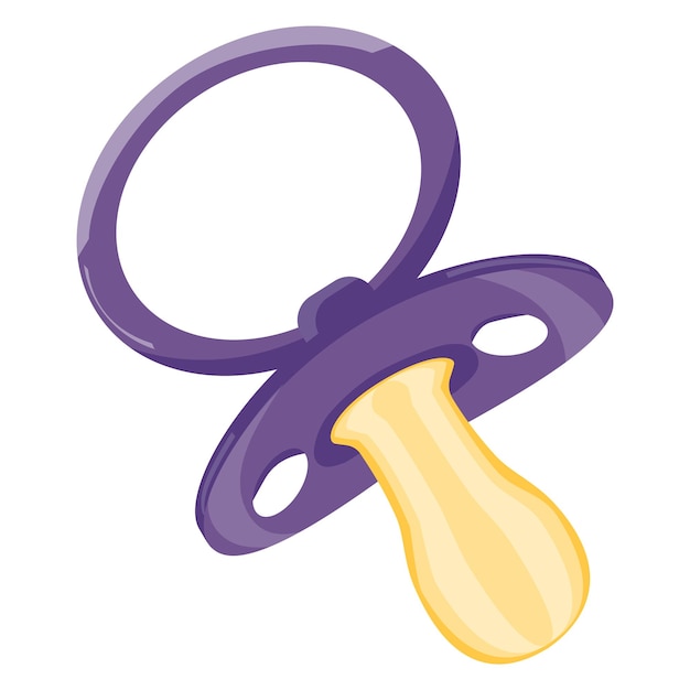 Vector purple baby pacifier yellow detail isolated white infant soother everyday baby item vector