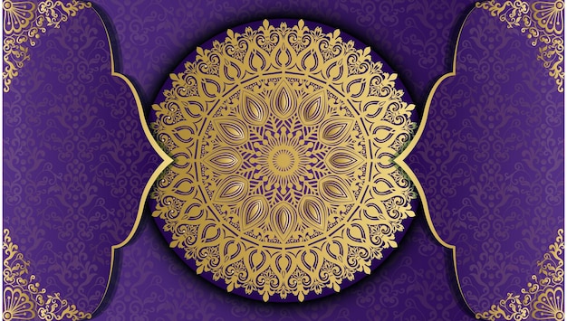 A purple background with a gold design and a purple background with a floral design.