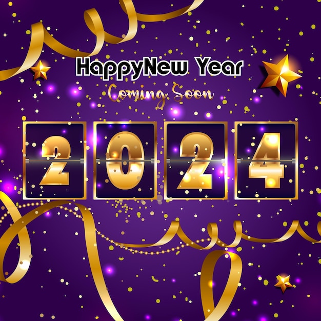 A purple background with a gold number 2024 written in gold letters