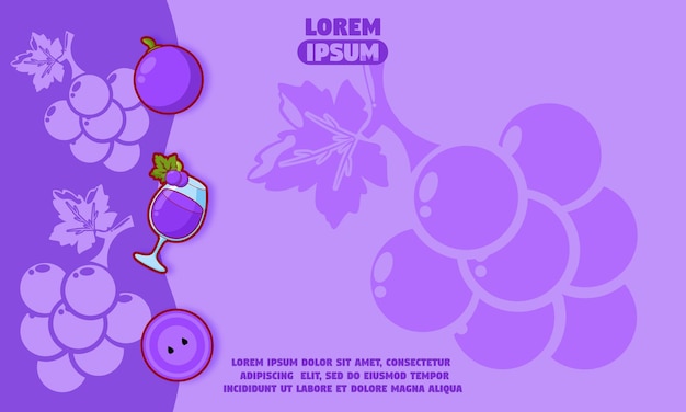 Vector purple background with silhouette of grape icon