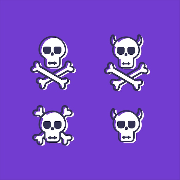 A purple background with skulls and bones.