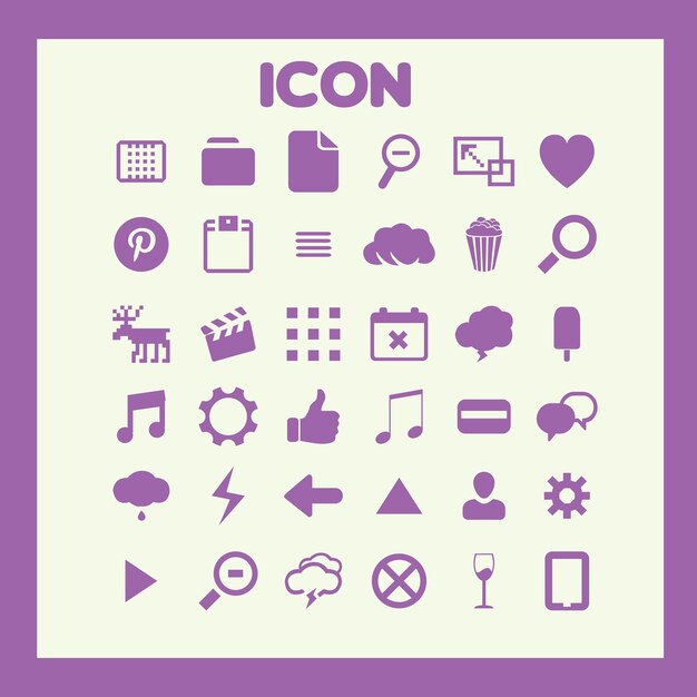a purple background with various icons including the word w