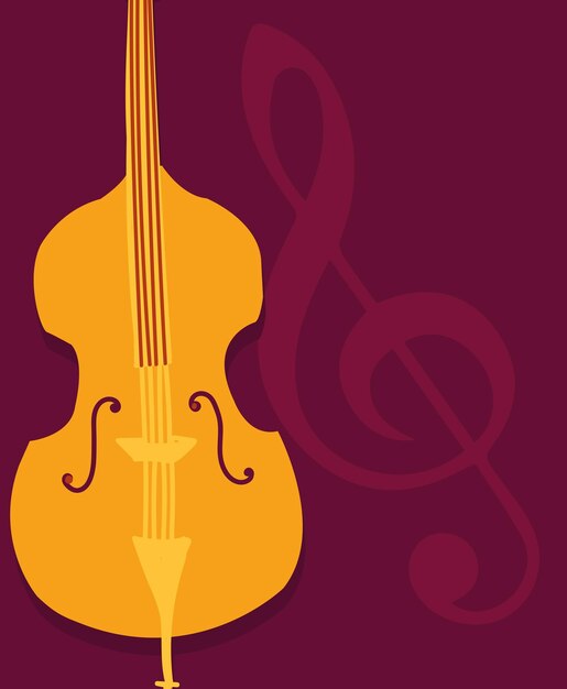 Vector a purple background with a violin and a swirl of purple and yellow lines.