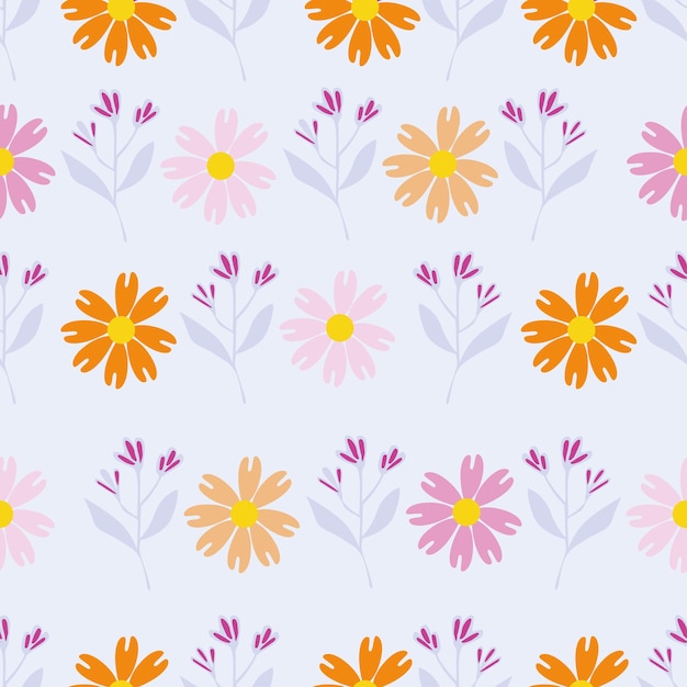 a purple background with yellow and pink flowers and leaves